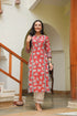 Women Red Floral Printed Pure Cotton Straight Kurta